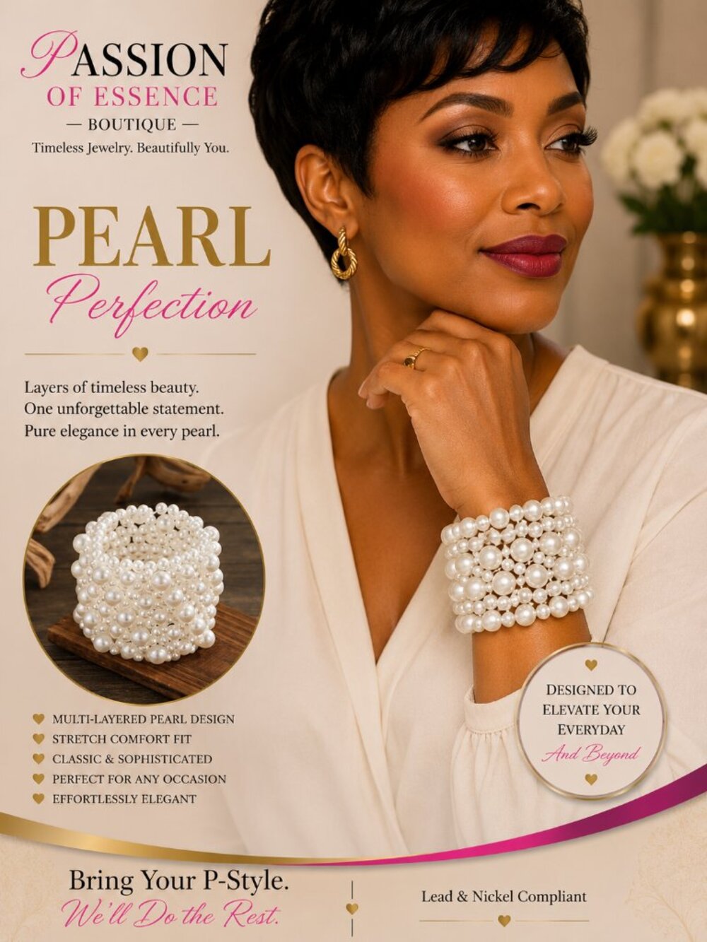 Pearl Cascade Multi-Size Statement Cuff Bracelet